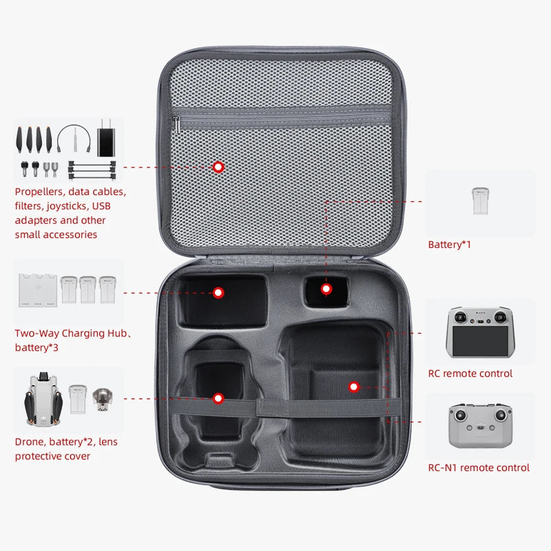 Storage Bag for DJI Mini 3 Pro, battery*1 Two-Way Charging Hub. battery*2 RC remote control