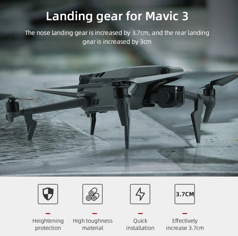 معدات الهبوط سريعة الإصدار لـ DJI Mavic 3/3 الكلاسيكية بدون طيار ارتفاع موسع الساق سوبورت قدم طويلة لـ DJI Mavic 3 ملحقات طائرة بدون طيار 8 Quick Release Landing Gear, Landing gear for Mavic 3 is increased by 3.7cm, and the rear landing