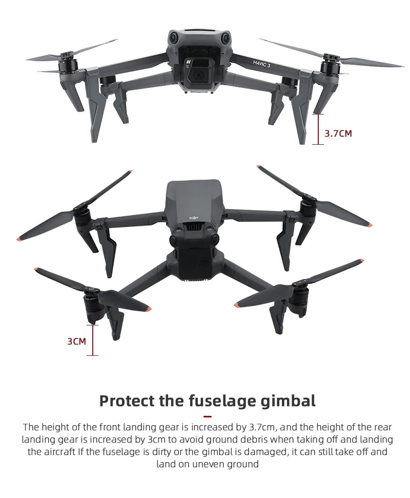 معدات الهبوط سريعة الإصدار لـ DJI Mavic 3/3 الكلاسيكية بدون طيار ارتفاع موسع الساق سوبورت قدم طويلة لـ DJI Mavic 3 ملحقات طائرة بدون طيار 10 Quick Release Landing Gear, 3.7CM 3CM Protect the fuselage gimbal . if the fuse
