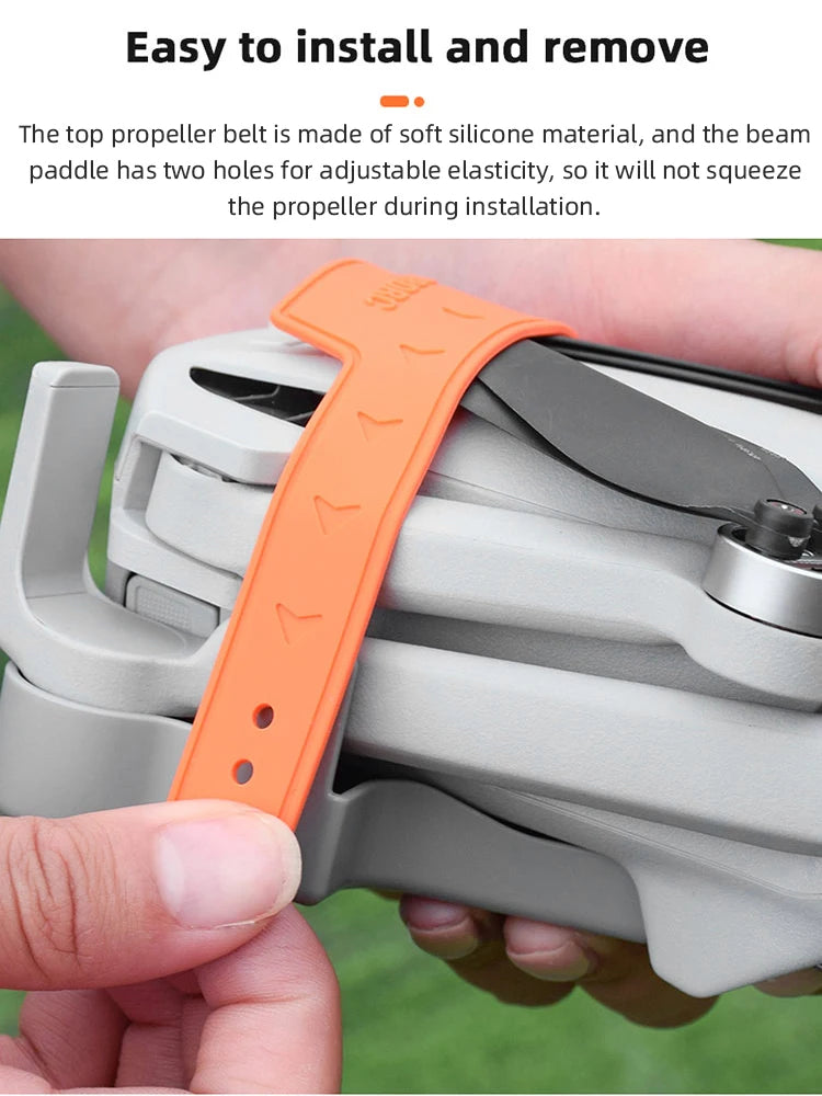 Propeller Holder for DJI Mini 3/3 Pro, top propeller belt is made of soft silicone material, and the beam paddle has two holes for