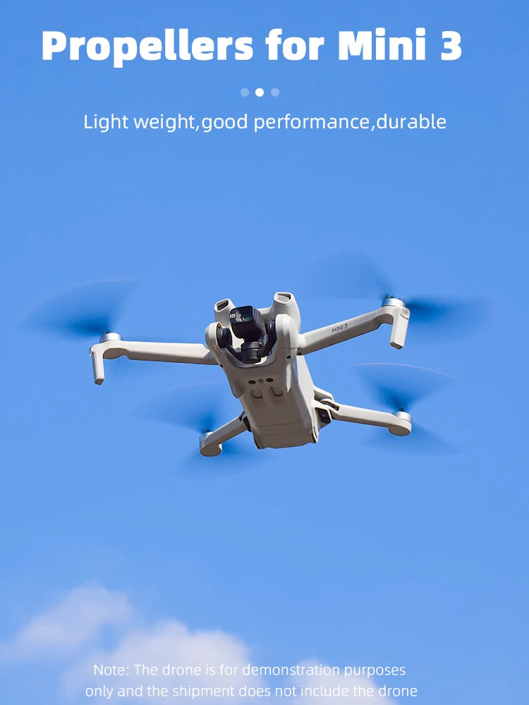 TPU Propeller Props Blade for DJI Mini 3, the drone is for demonstration purposes only and the shipment does not include the drone . the shipment