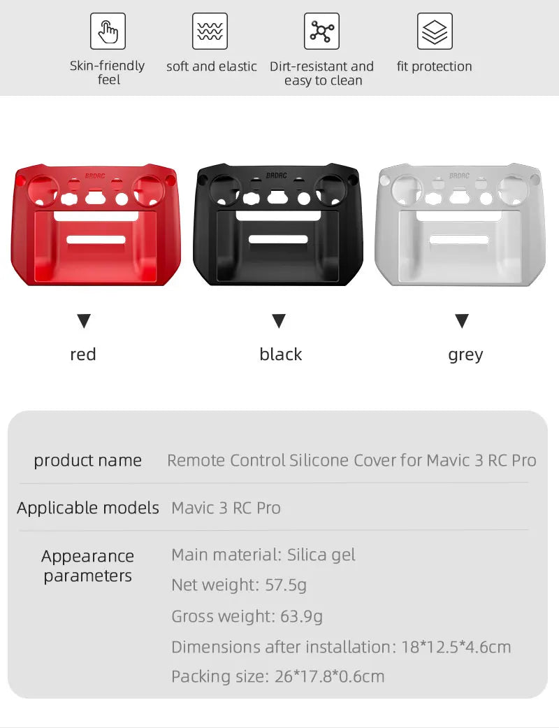 حافظة من السيليكون لجهاز التحكم عن بعد DJI Mavic 3 - غطاء حماية مضاد للخدش ملحقات DJI RC Pro 10 Silicone Case for DJI Mavic 3 Remote Controller, BaDAC daoac red black grey product name Remote Control Silicone Cover for Mavic