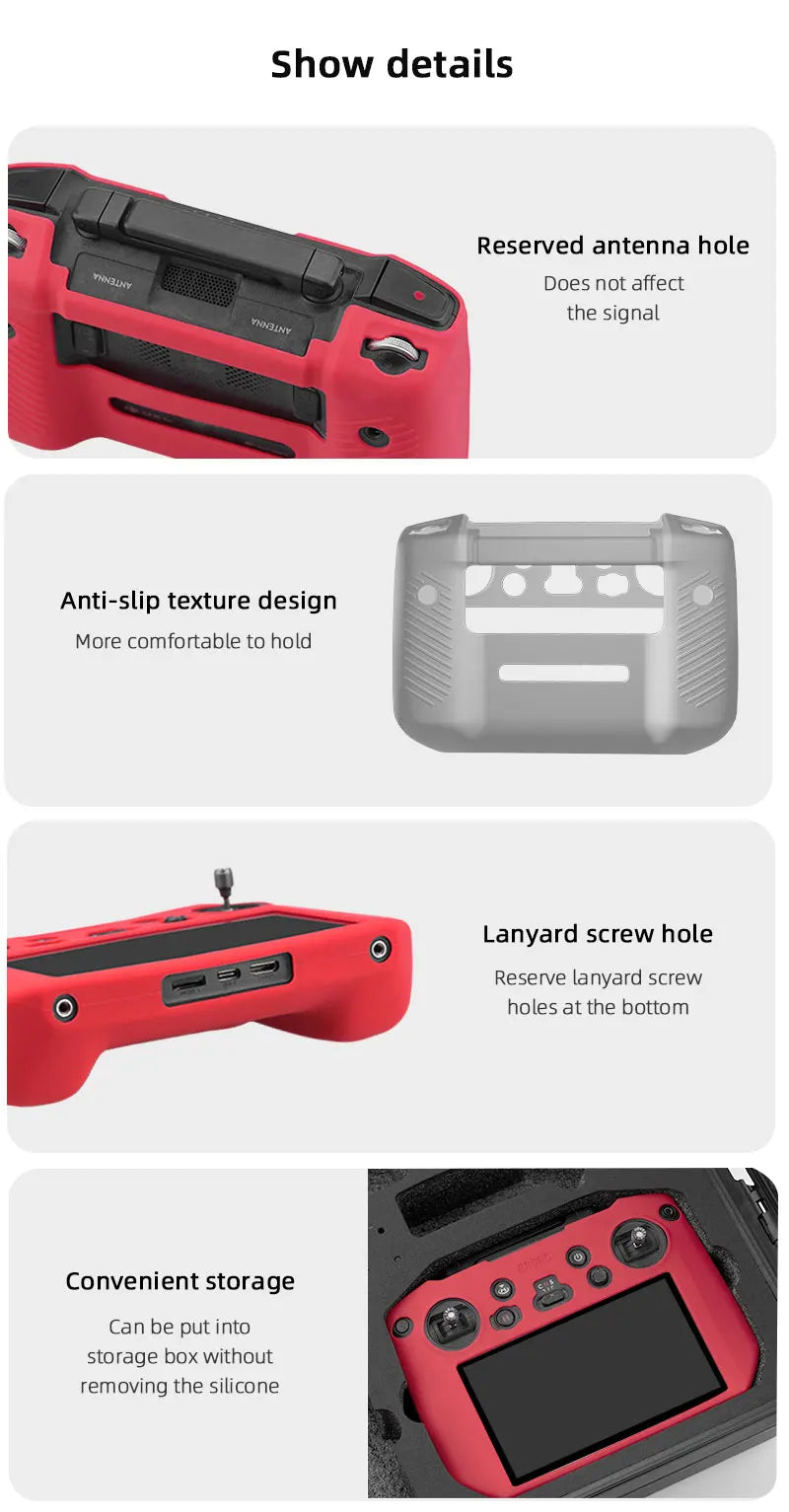 حافظة من السيليكون لجهاز التحكم عن بعد DJI Mavic 3 - غطاء حماية مضاد للخدش ملحقات DJI RC Pro 16 Silicone Case for DJI Mavic 3 Remote Controller, details Reserved antenna hole Does not affect the signal Anti-slip texture design More comfortable to