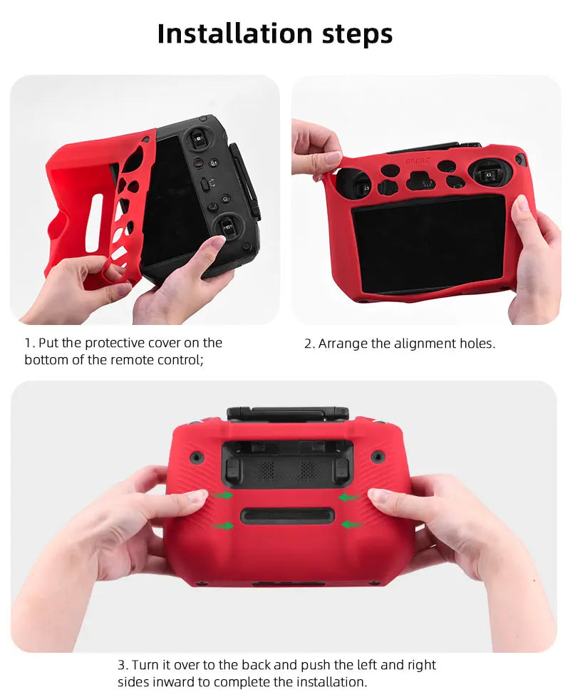 حافظة من السيليكون لجهاز التحكم عن بعد DJI Mavic 3 - غطاء حماية مضاد للخدش ملحقات DJI RC Pro 17 Silicone Case for DJI Mavic 3 Remote Controller, installation steps 1 . 2 . Arrange the alignment holes_ bottom of the remote control