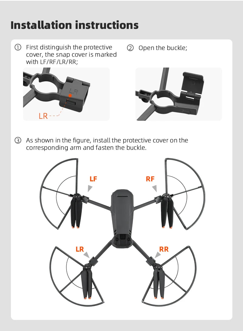 Propeller Guard Protector for DJI Mavic 3 Drone, the snap cover is marked with LF/RF/LR/RR; LR .