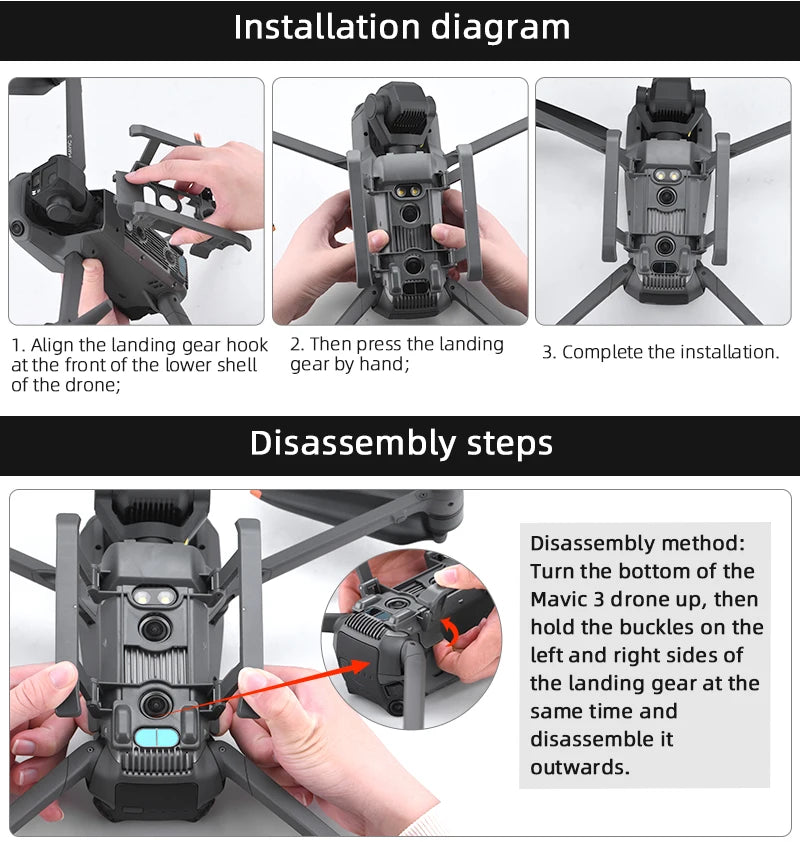 Landing Gear for DJI Mavic 3/3 Classic Drone, the lower shell gear of the drone has been disassembled by hand . the landing gear