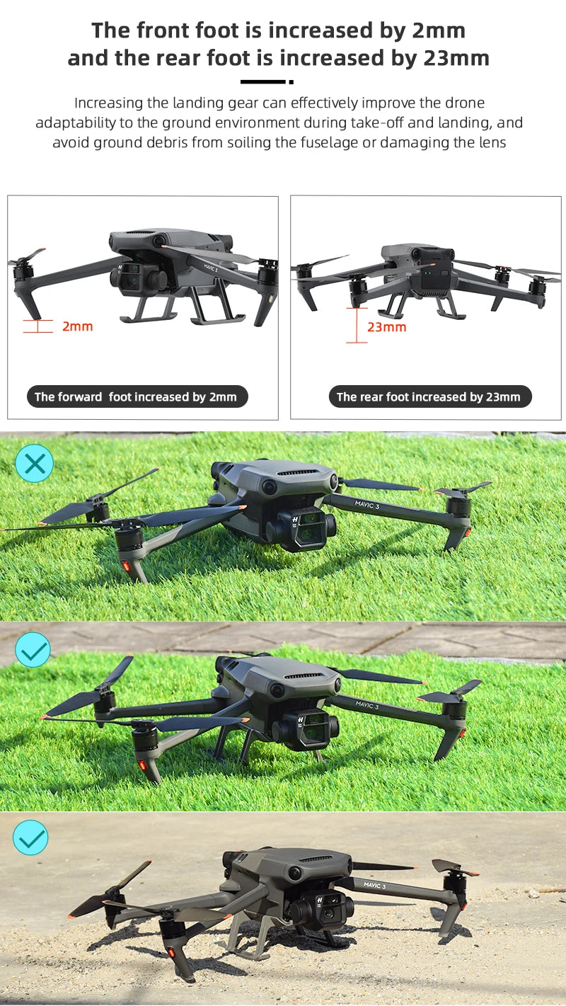 Landing Gear for DJI Mavic 3/3 Classic Drone, the front foot is increased by 2mm and the rear foot by 23mm Tuticory
