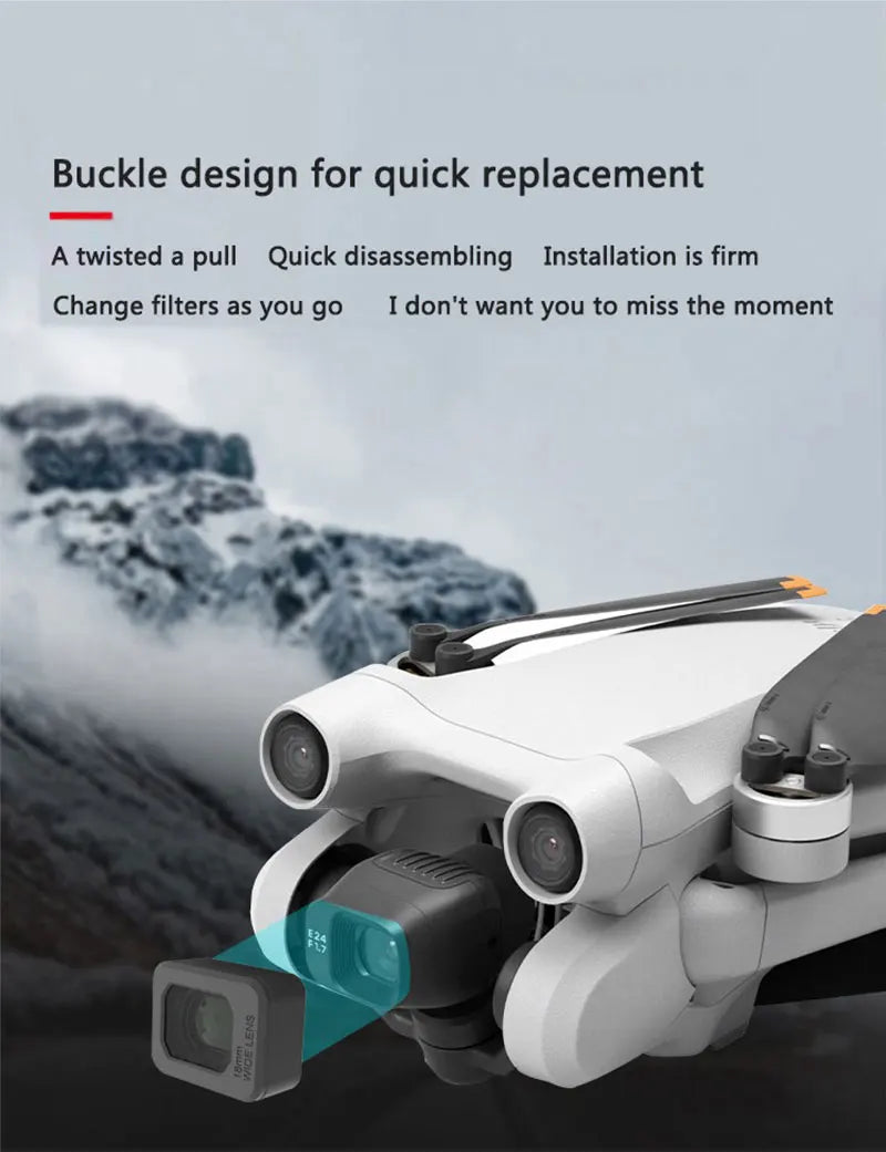 مرشح عدسة واسع الزاوية لـ DJI Mini 3 Pro - مرشح خارجي للتصوير بشاشة عريضة معززة عالية الوضوح ملحقات الطائرة بدون طيار 14 Wide-Angle lens Filter for DJI Mini 3 Pro, Buckle design for quick replacement A twisted a Quick disassembling Installation is firm 9 pull