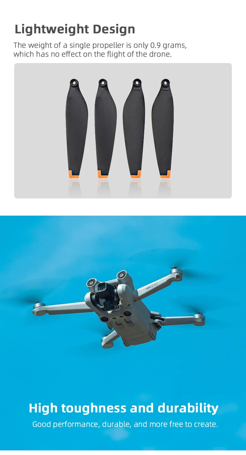 6030 Propeller, Lightweight Design The weight of a single propeller is only 0.9 grams, which has