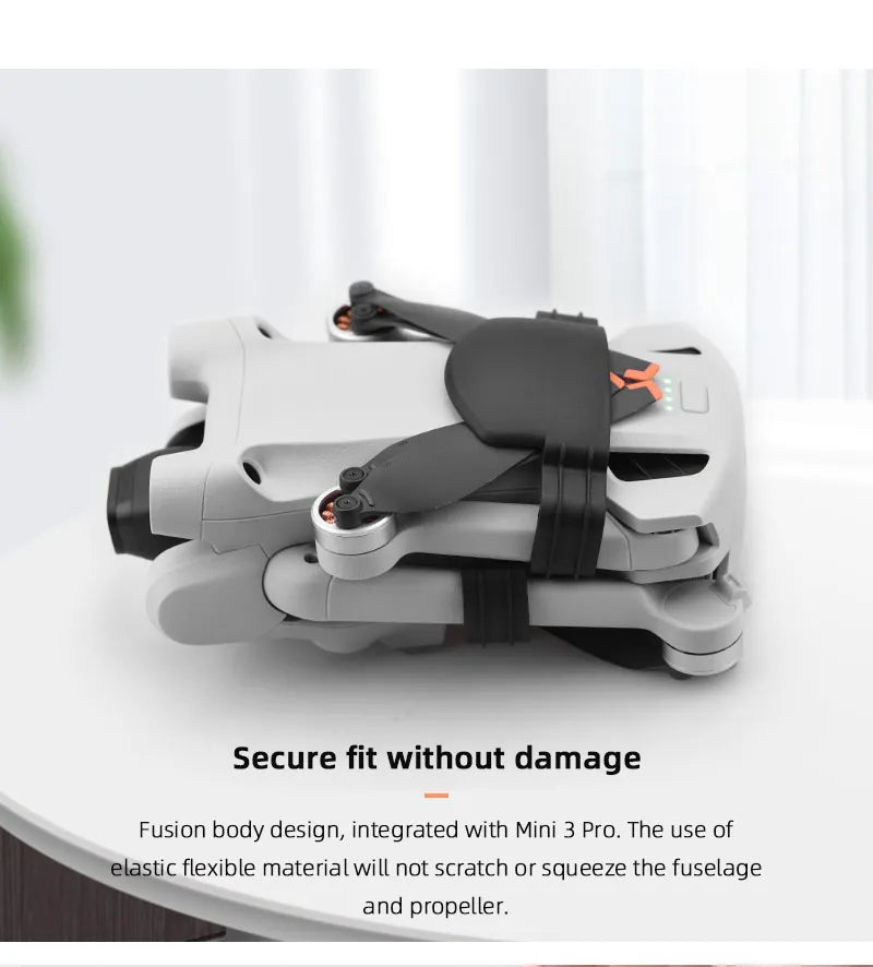 Propeller Holder for DJI Mini 3 PRO, the use of elastic flexible materialwill not scratch or squeeze the fuselage and propeller .
