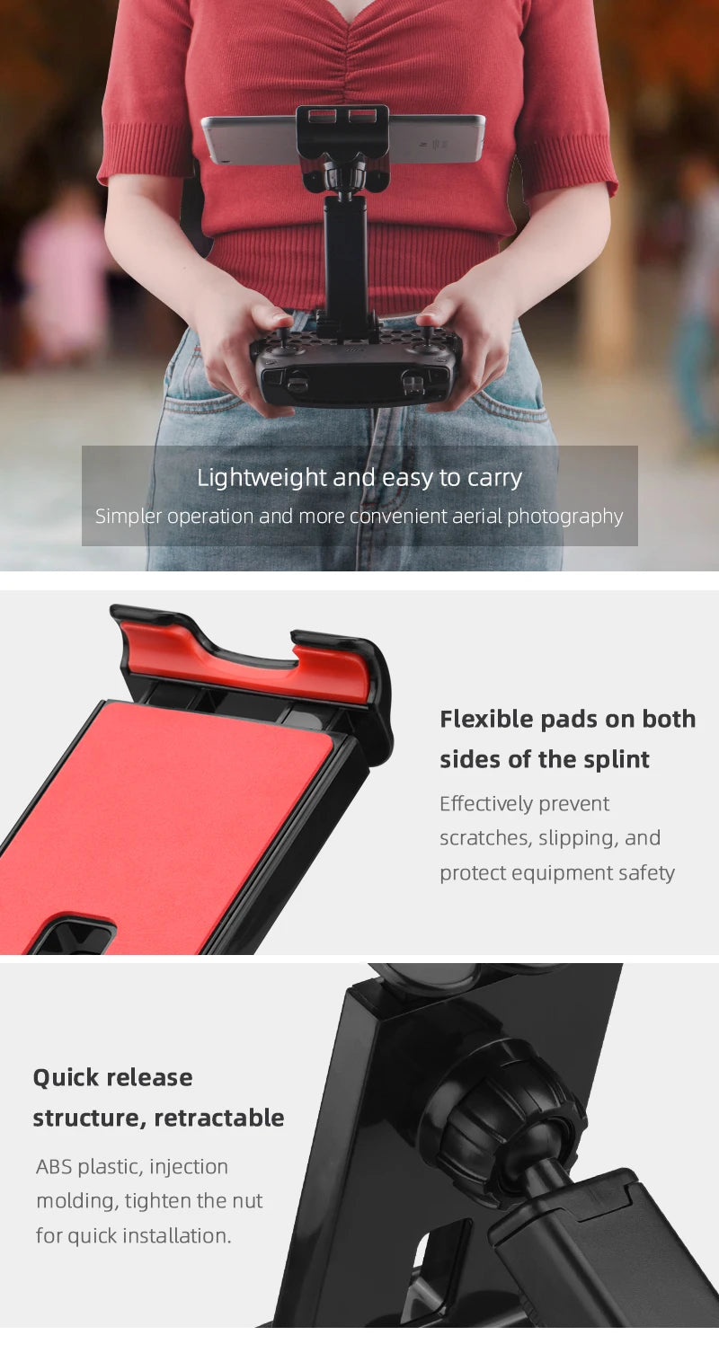 هاتف لوحي قوس ل DJI Mavic mini 1/2/SE/Pro/Air/Spark/Mavic 2/AIR 2/Air2S تحكم قاعدة تركيب مزودة بمشبك حامل هاتف ملحق 13 retractable ABS plastic, injection molding, tighten the nut for quick installation.
