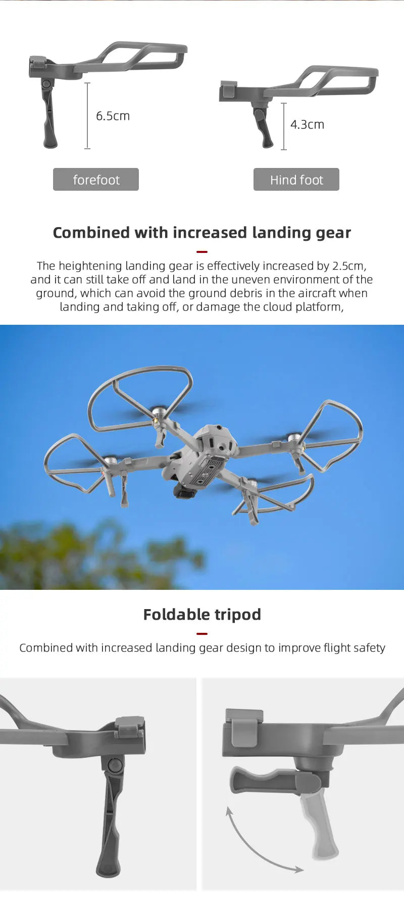 Propeller Guard for DJI Mavic Air 2/2S Drone Protective Cover for mavic air2/Mavic Air 2S Accessories with Foldable Landing Gear 15 Propeller Guard, 6.5cm 4.3cm forefoot Hind foot Combined with increased landing