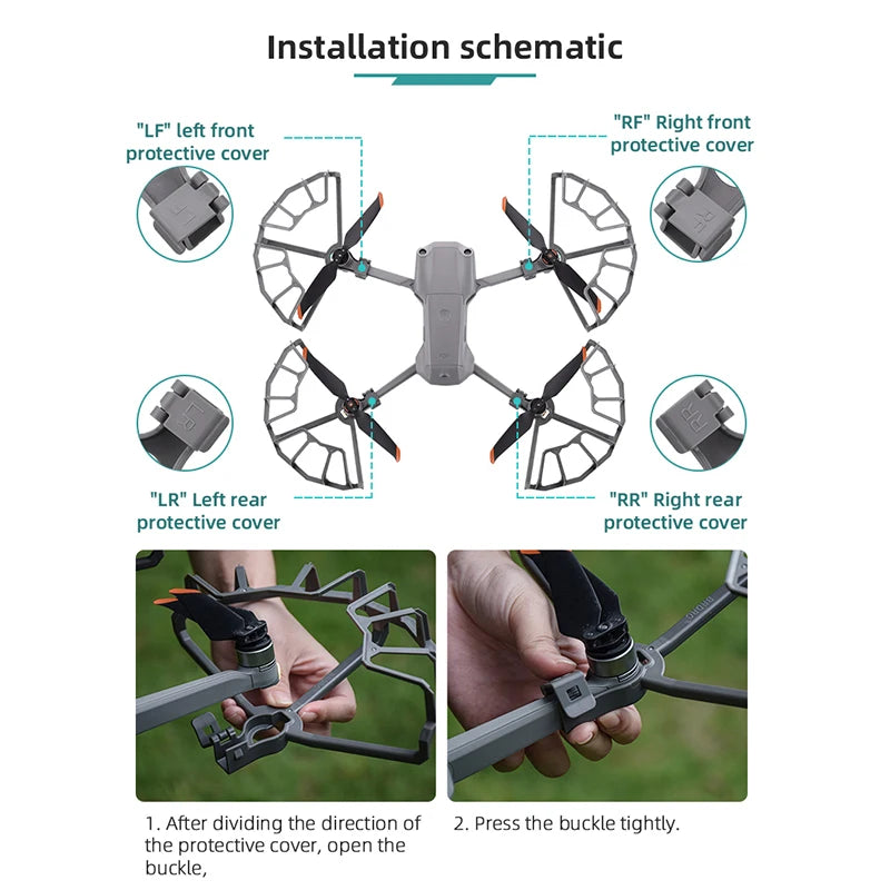 Propeller Guard for DJI Mavic Air 2/2S Drone Protective Cover for mavic air2/Mavic Air 2S Accessories with Foldable Landing Gear 24 after dividing the direction of 2, press the buckle tightly: the protective cover, open the buckle