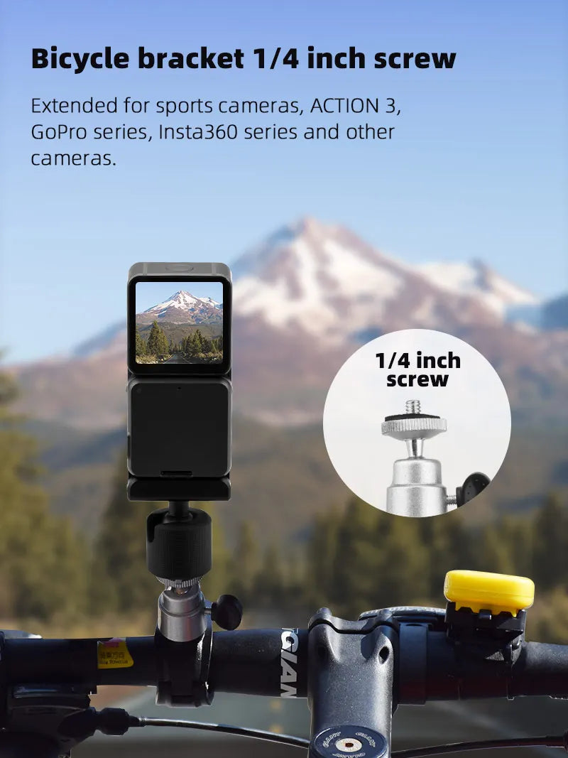 Bicycle bracket 1/4 inch screw Extended for sports cameras, ACTION 3, GoPro series, In