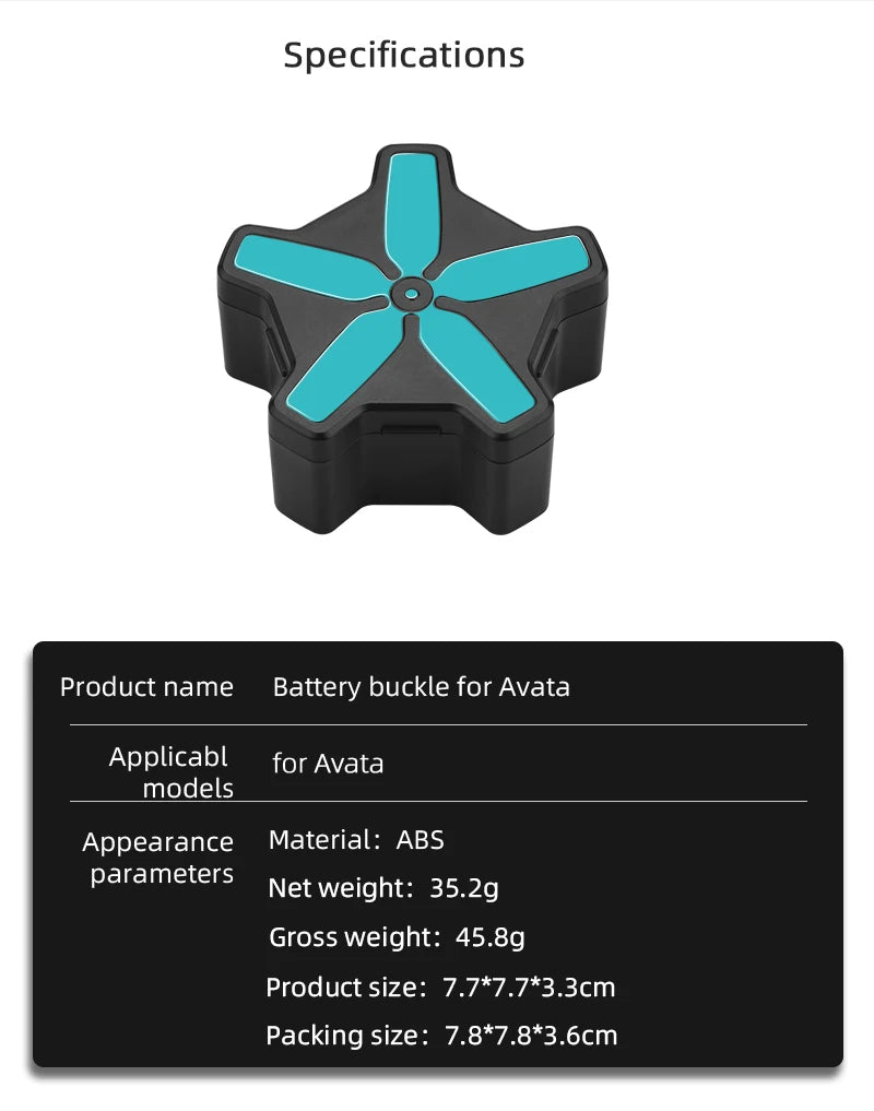 Propellers Storage Box for DJI Avata, Specifications Specifications Product name Battery buckle for Avata Applicabl For Ava