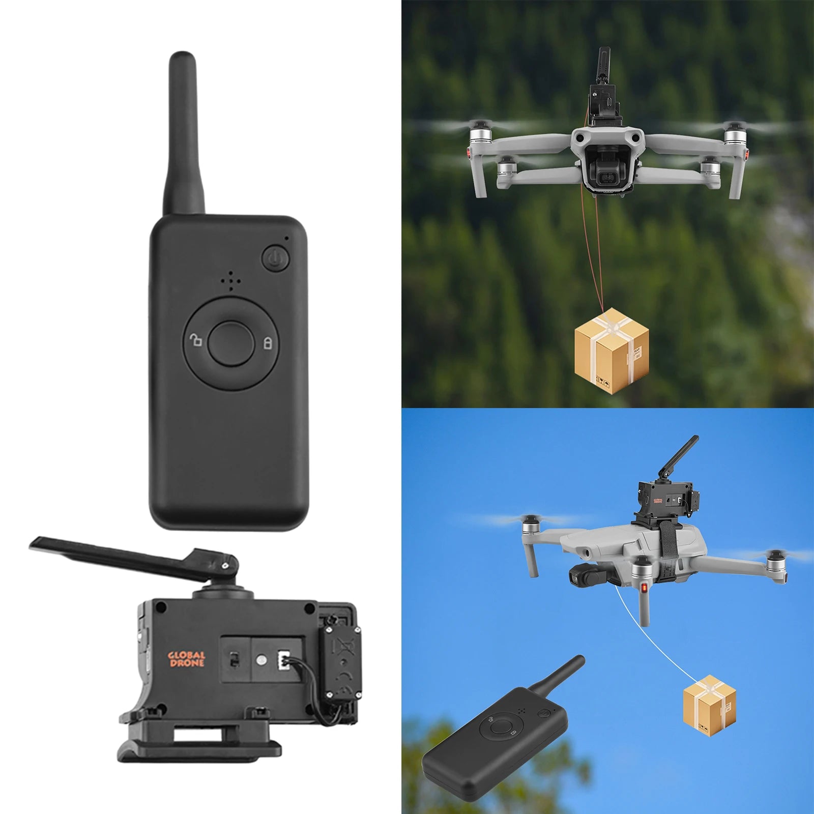 Drone Drop Device Drone Thrower Release Device, straps can be installed to avoid the bottom sensor.