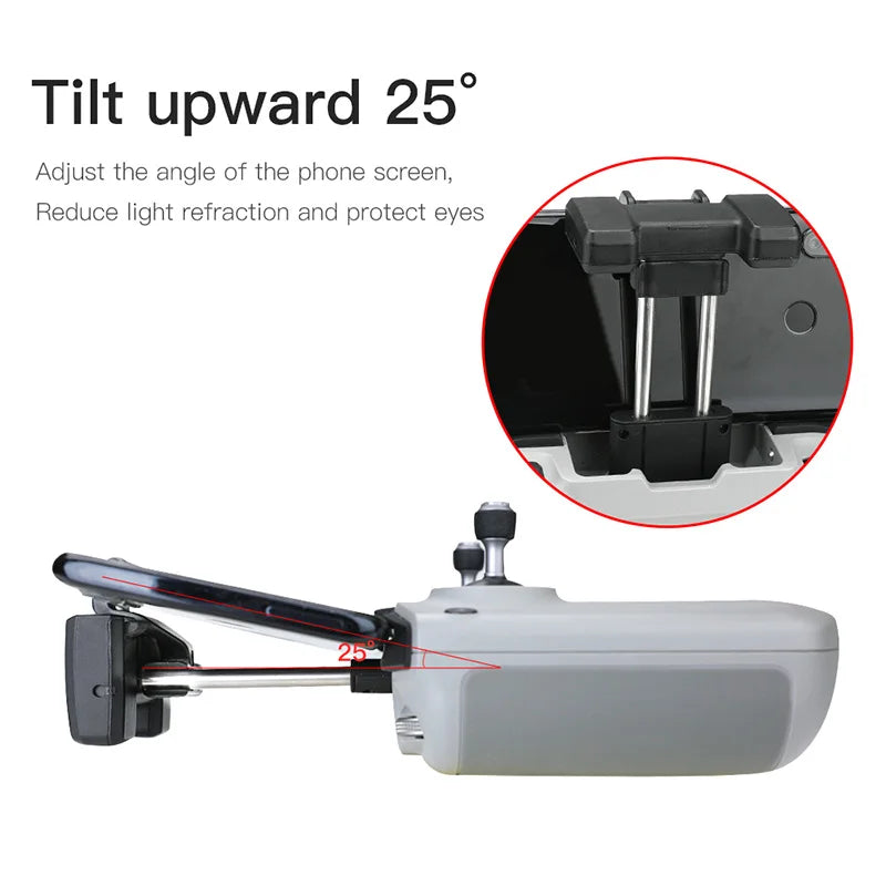 ل DJI MINI 2 التحكم عن بعد تمديد كمبيوتر لوحي (تابلت) وهاتف ذكي قوس حامل قصاصة ل Mavic AIR 2/Air 2S/Mavic 3 ملحقات طائرة بدون طيار 8 Tilt upward 25 Adjust the angle of the phone screen; Reduce light refraction and