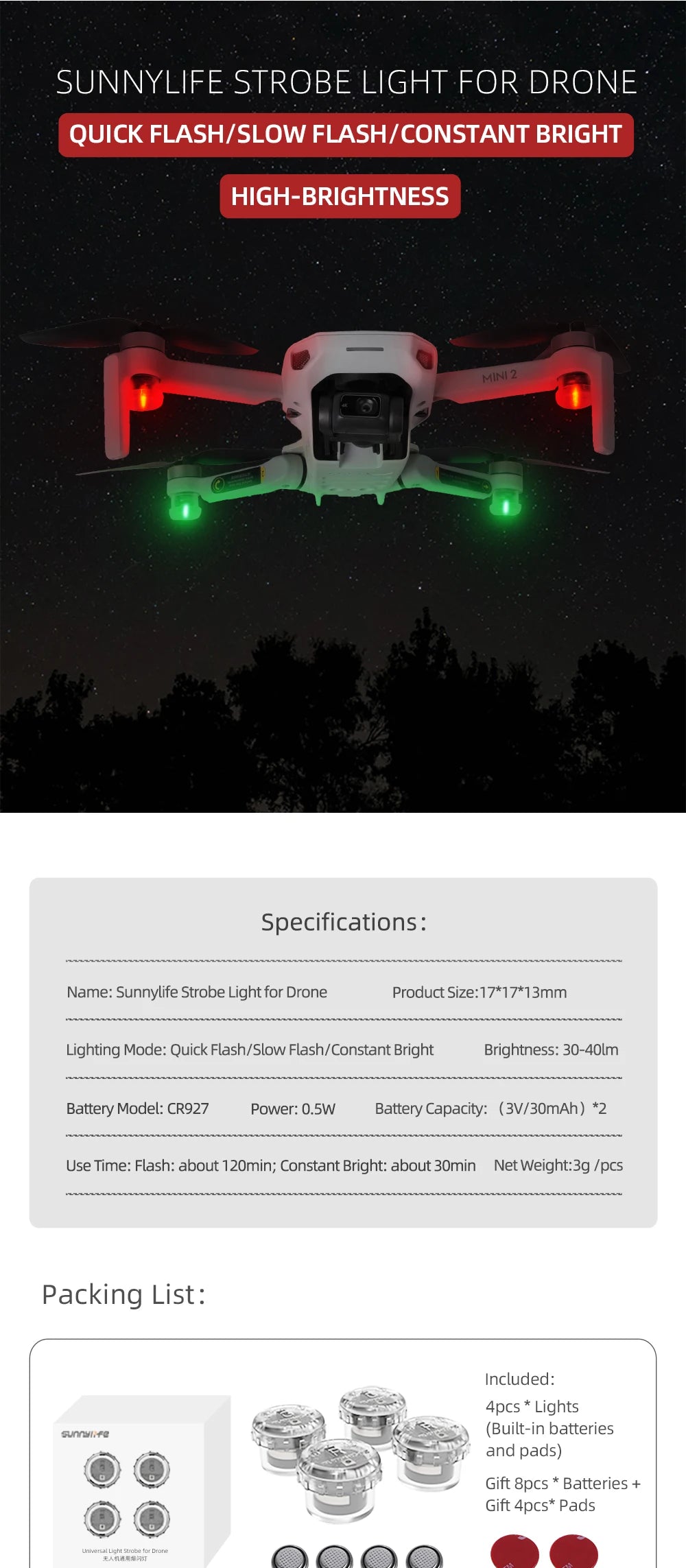 SUNNYLIFE STROBE LIGHT FOR DRONE QUICK FLASH