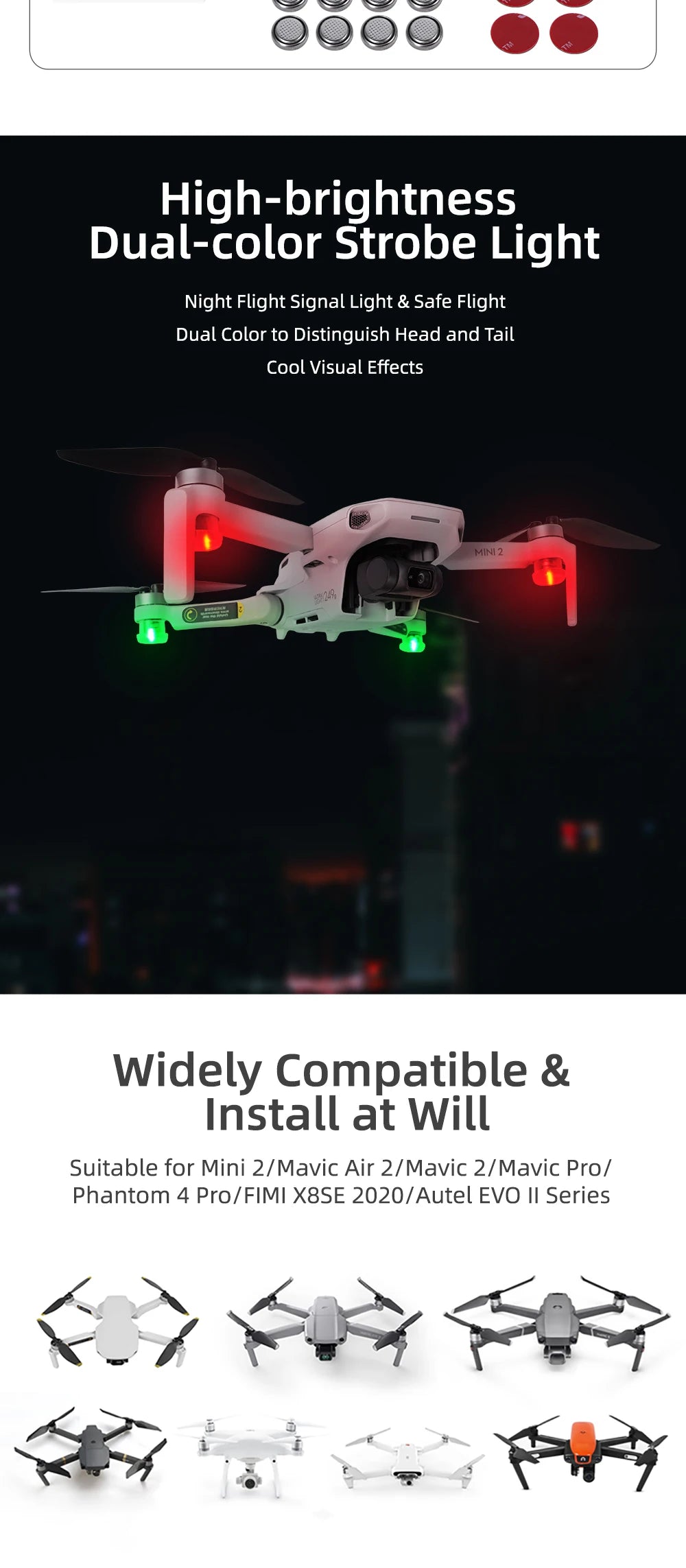 High-brightness Dual-color Strobe Light Night Flight Signal Light & Safe Flight