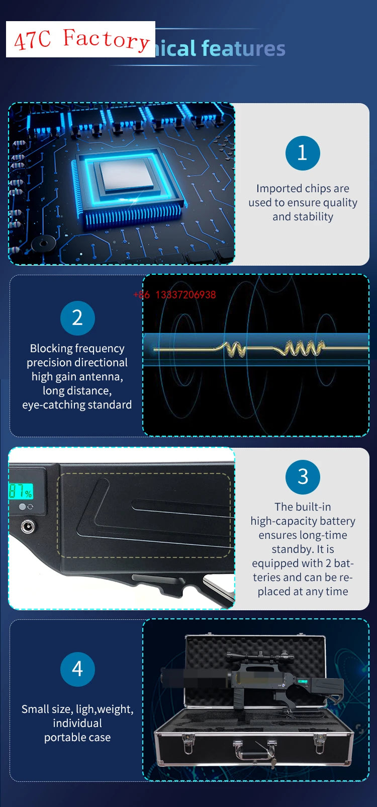 Anti Drone Device, built-in high-capacity battery ensures time standby . directional high