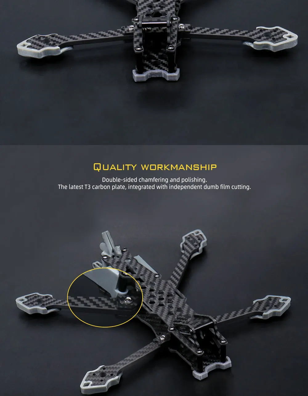 Avenger 5inch FPV frame Kit - HD Frame fpv drone frame quadcopter Protection Dji HD Digital System fpv kit DIY new year gifts 2023 9 Avenger 5inch FPV frame Kit, QUALITY WORKMANSHIP Double-sided chamfering and polishing: