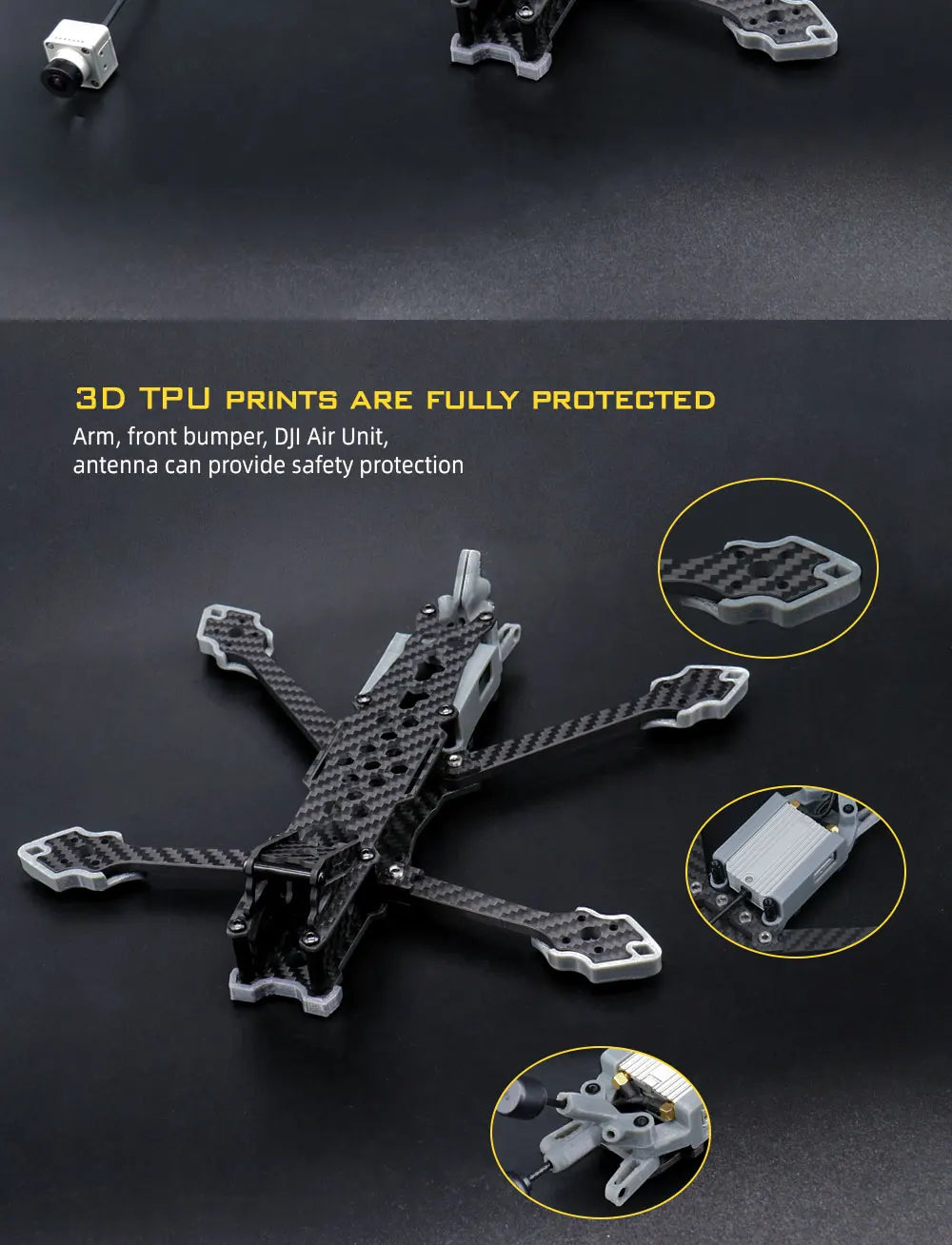 Avenger 5inch FPV frame Kit - HD Frame fpv drone frame quadcopter Protection Dji HD Digital System fpv kit DIY new year gifts 2023 11 Avenger 5inch FPV frame Kit, 3D TPU PRINTS ARE FULLY PROTECTED Arm, front bumper;