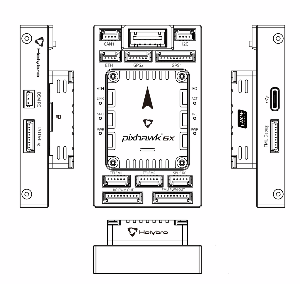 Holybro Pixhawk Baseboards, Pixhawk Mini Baseboard Ports Pinout can be found here .