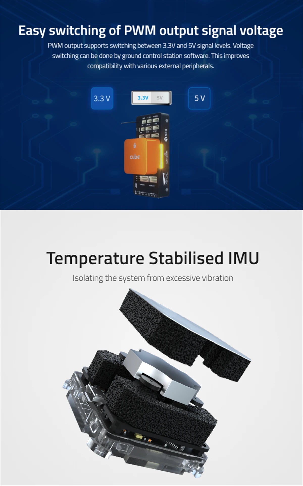 PWM output supports switching between 3.3V and SV signal levels . ground control station