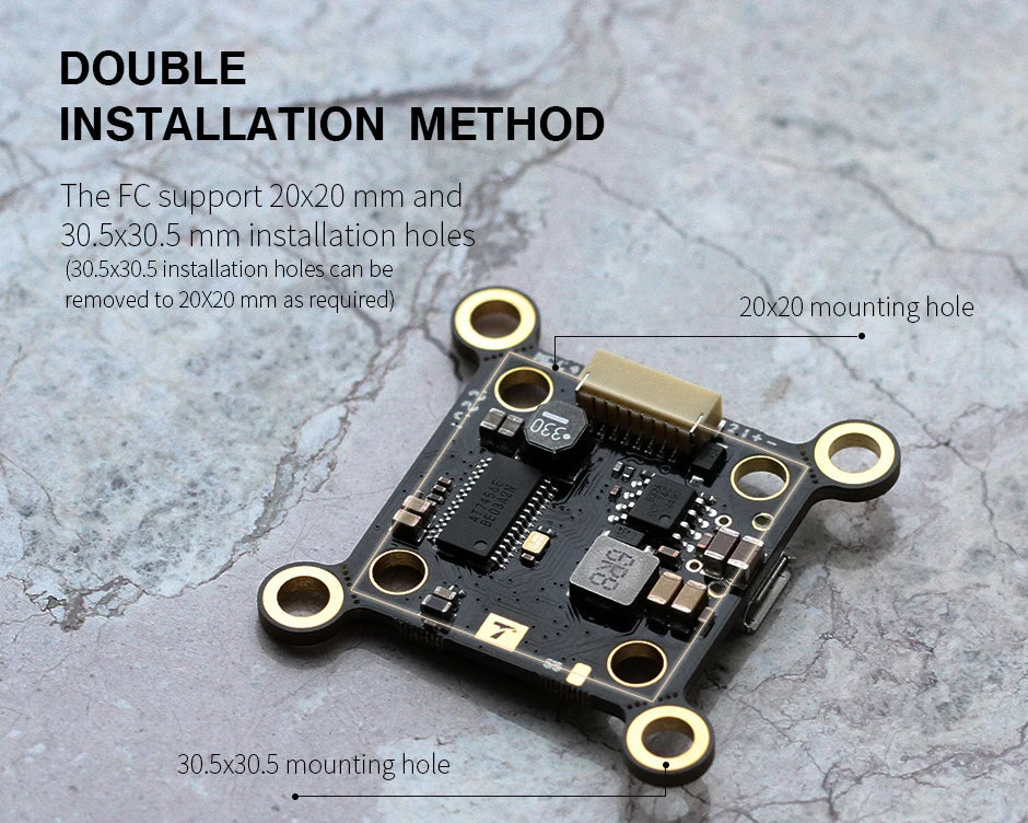 FC support 20x20 mm and 30.5x30.5 mm mounting holes .