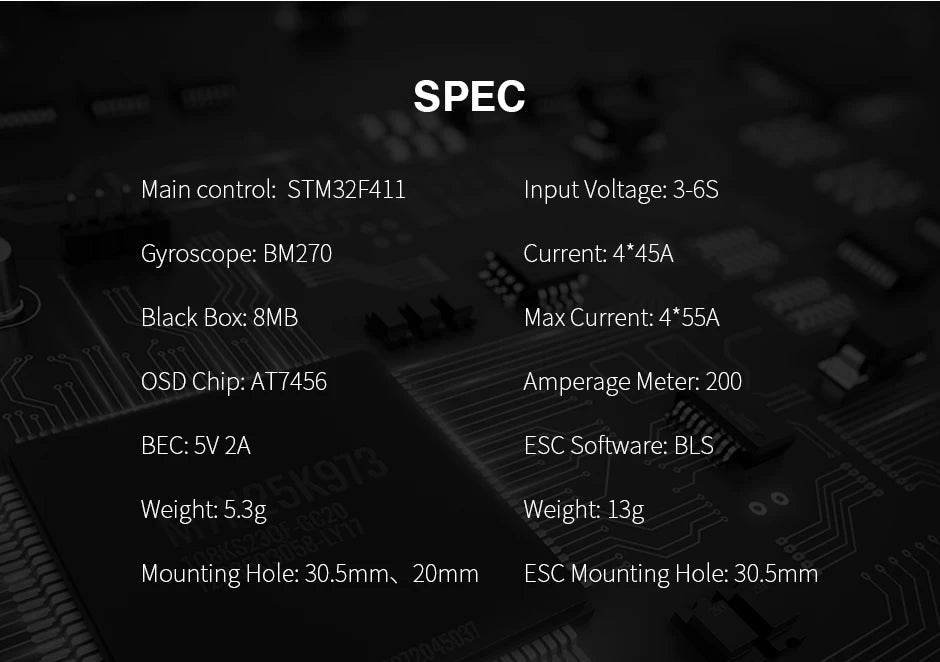 ESC Software: BLS Weight: Weight: 13g 3 Mounting Hole: 30
