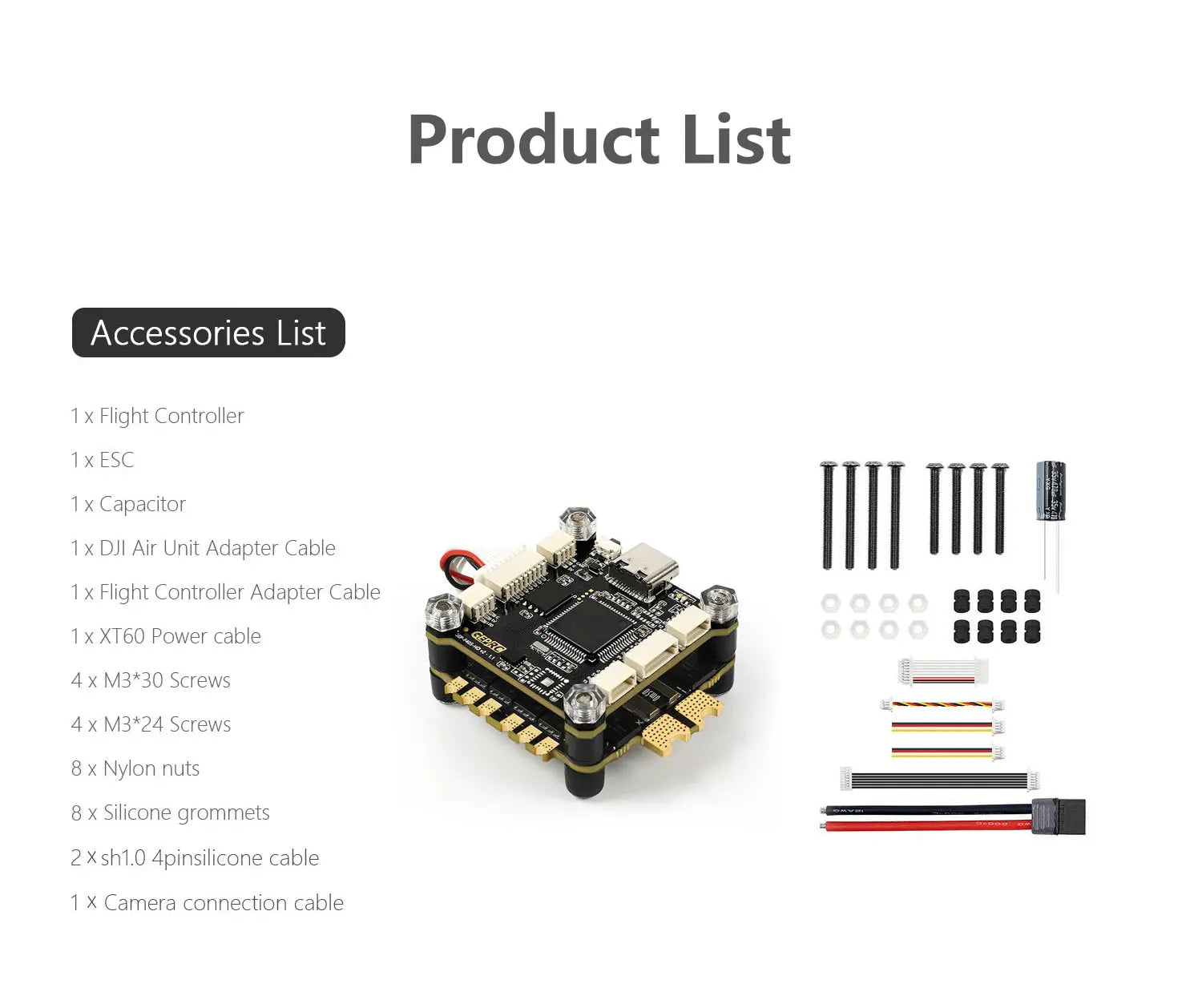 GEPRC TAKER F405 BLS 50A Stack, 1x Flight Controller Ix ESC 1x Capacitor Tx DJI Air