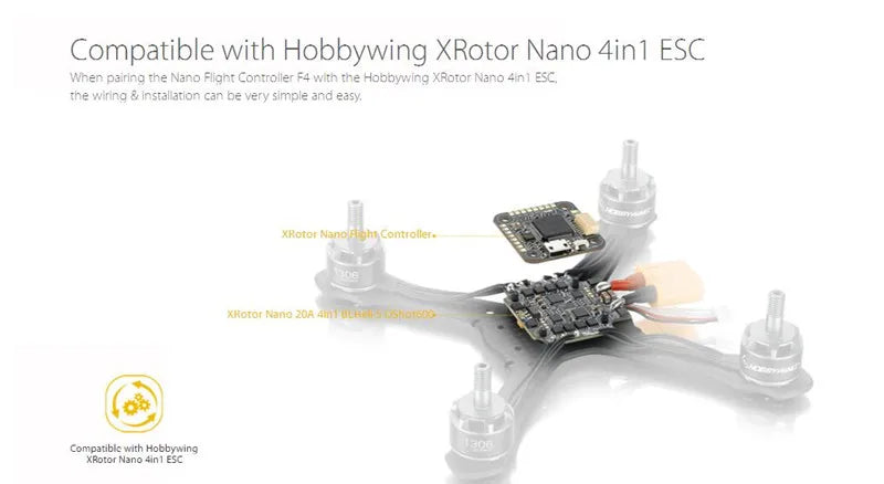Hobbywing Nano F4 مع OSD - جهاز التحكم في الطيران Hobbywing XRortor Nano F4 الجديد لطائرة RC FPV Quadcopoter Drone 10 Hobbywing Nano F4 With OSD, Compatible with Hobbywing XRotor Nano 4in1 ESC Wren