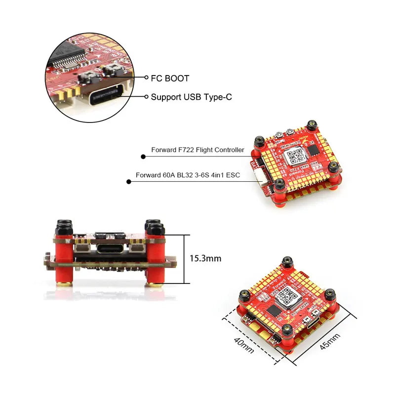 HGLRC Zeus F760 F7 Flight Controller, FC BOOT Support USB Type-C Fonward F722 Flight Controller Forward 60A