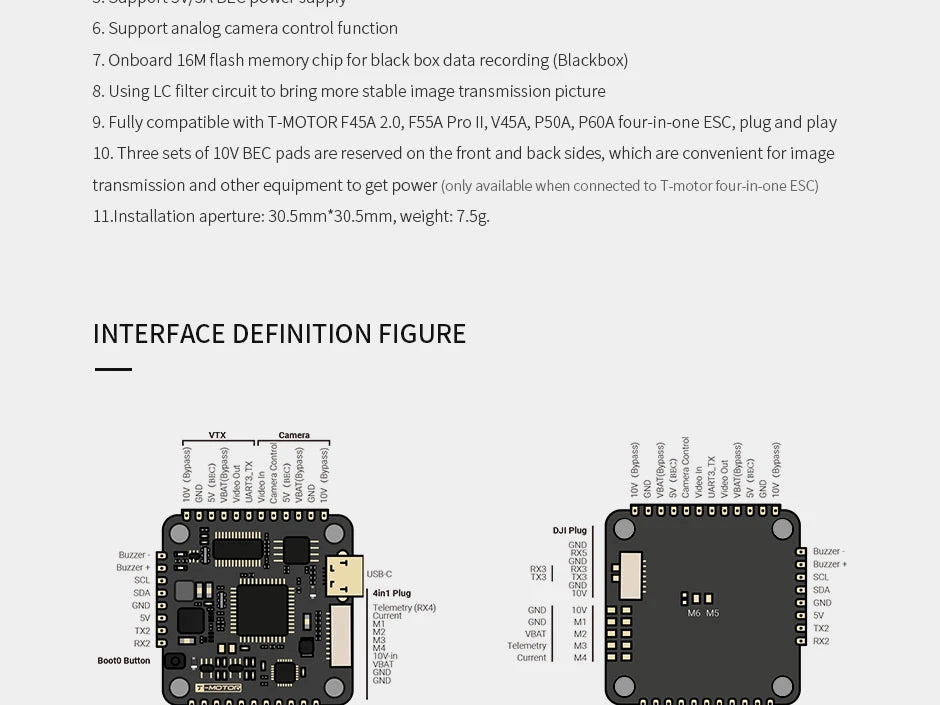 Fully compatible with T-MOTOR F45A 2.0,FSSA Pro Il, V45