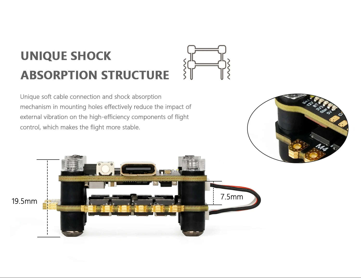 GEPRC SPAN F722-BT-HD V2 Stack - وحدة التحكم في الطيران Stack F7 BL32 50A 96K 4IN1 ESC دعم BLUETOOTH PARAMETER TUNING 16 GEPRC SPAN F722-BT-HD V2 Stack, UNIQUE SHOCK ABSORPTION STRUCTURE Unique soft cable connection and