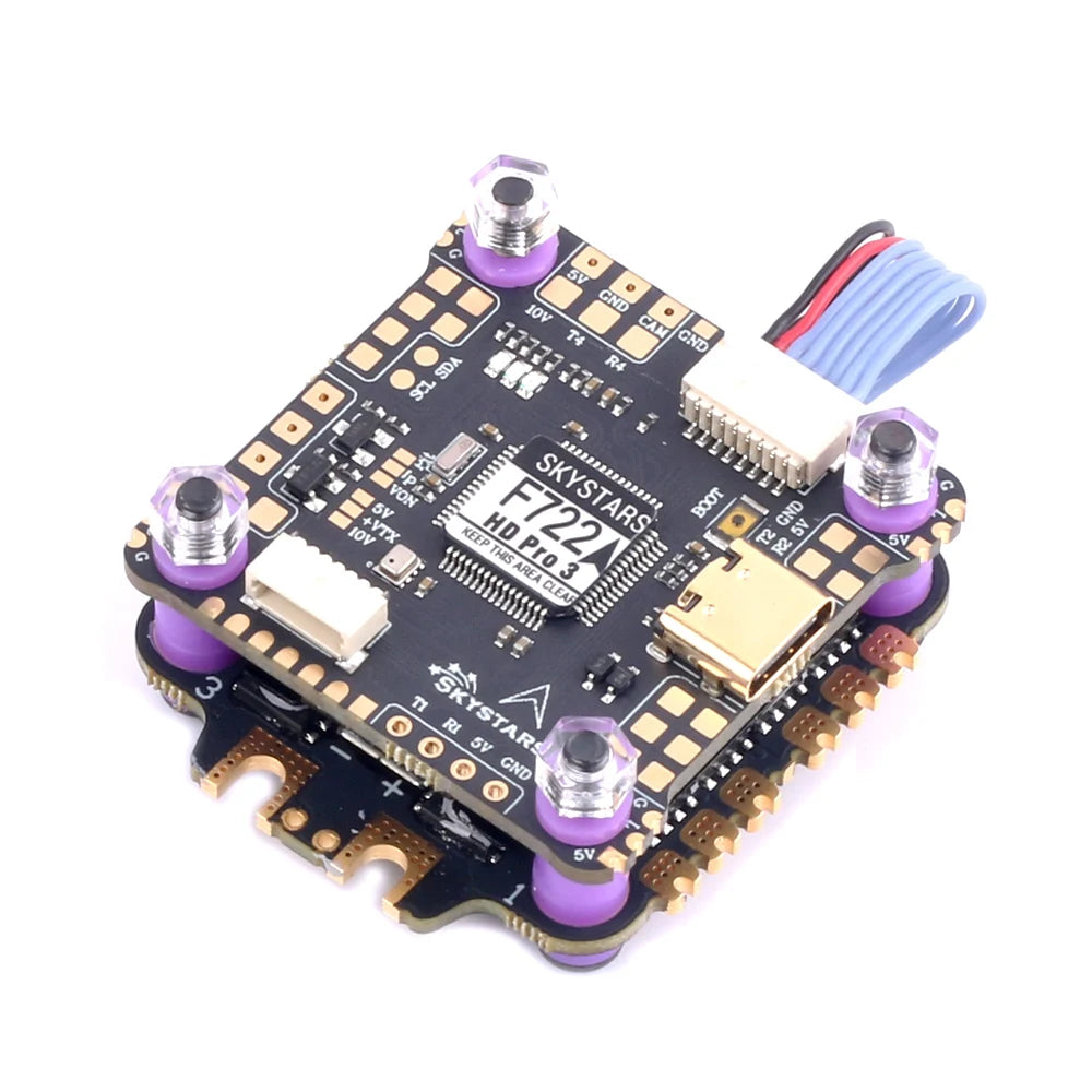 Skystars F7 F722HD PRO3 Flight Controller Stack, default receiver input is UART1(You can solder ELRS RX on U