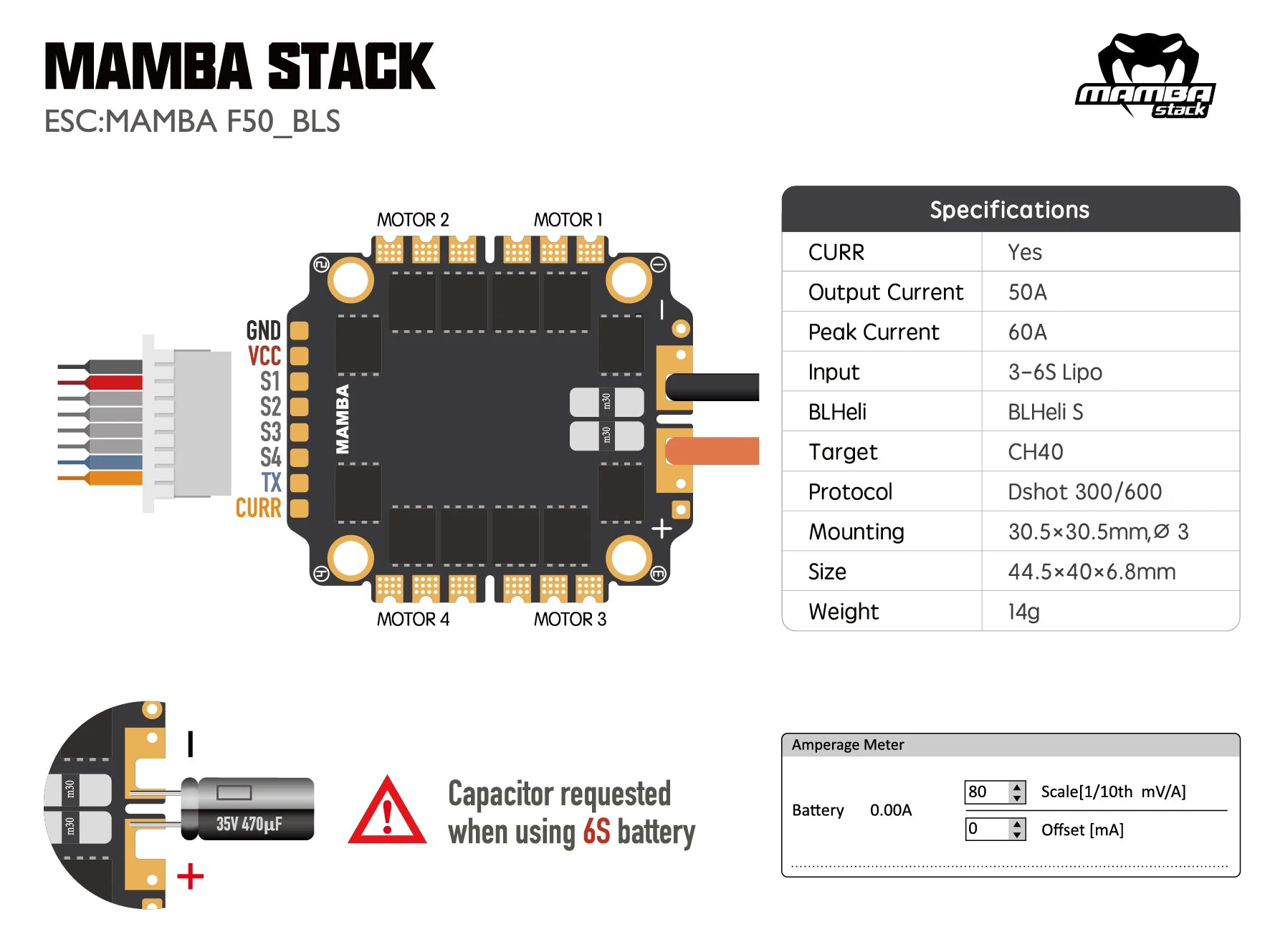 DIATONE MAMBA Flight Stack, CURR Mounting 30.5x30.5mm,8 3 Size 44.5x40