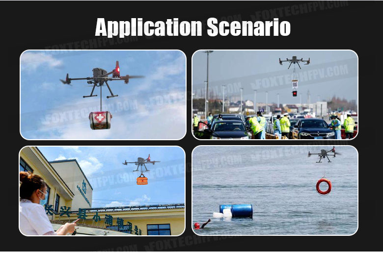 RDD-5 25KG Payload Release and Drop, RDD-5 drop device enables OSDK+APP control, works with gimbal cameras and supports PWM signals for compatibility with other drones.