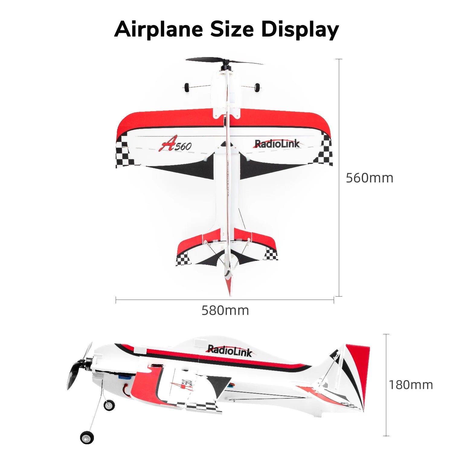 Radiolink A560 4CH RC Airplane, Airplane Size Display '560 RadioLink 560mm 580mm 180mm
