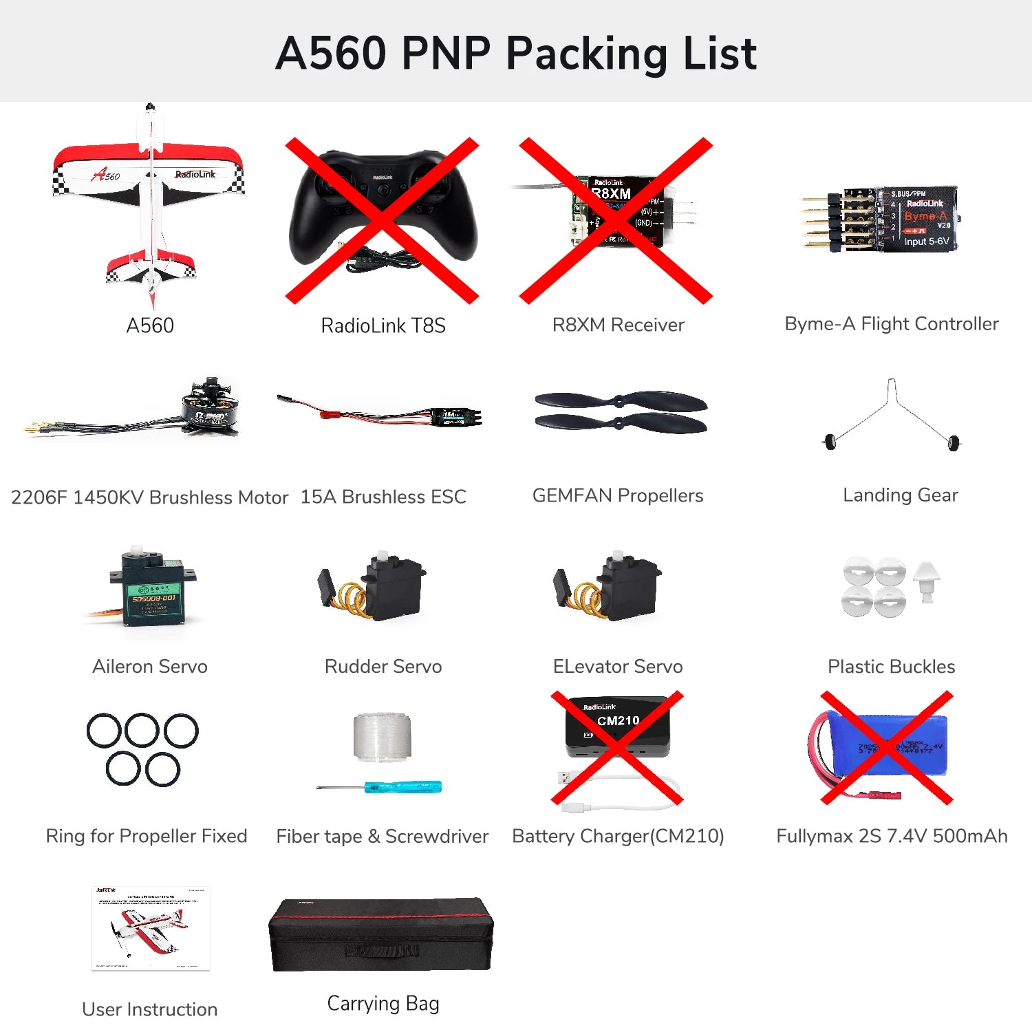 Radiolink A560 Airplane, A560 PNP Packing List 960 RadoLink: Rrdlo