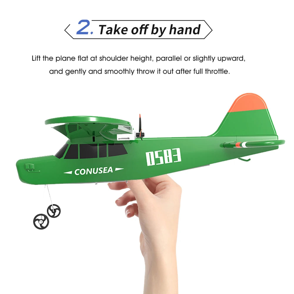 TY8 RC Airplane, 2 Take off by hand Lift the plane flat at shoulder height, parallel or slightly upward .