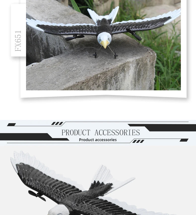 FX651 Simulation Wingspan Eagle Aircraft - 405mm 2.4G Radio Control Remote Control Glider Airplanem RC Foam Plane Toys for Children Boys 30 FX651 Simulation Wingspan Eagle Aircraft, 1 PRODUCT ACCESSORTES Product