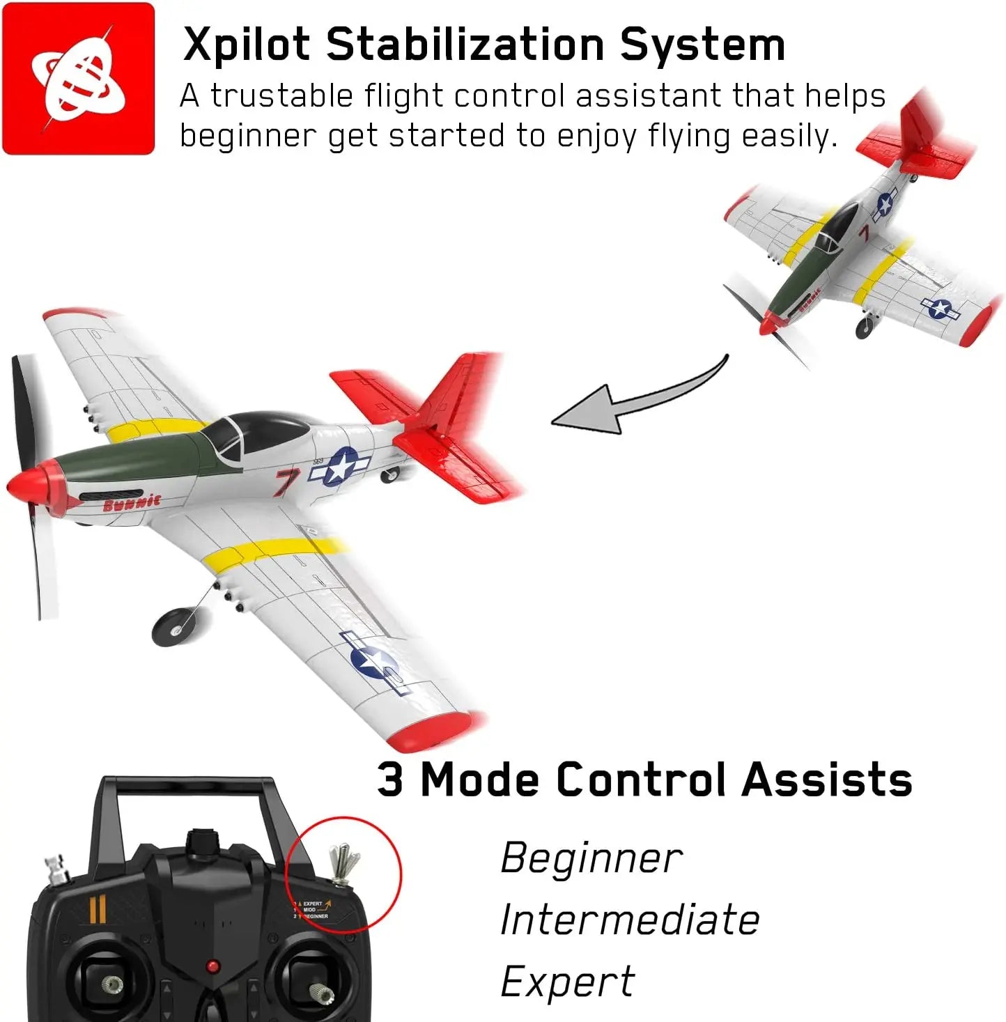 طائرة Volantex RC 761-5 RTF - طائرة تدريب 4CH RC موستانج P51 RTF مع نظام تثبيت Xpilot ألعاب طائرة للتحكم عن بعد للأولاد المبتدئين 15 Volantex RC 761-5 RTF Airplane, Xpilot Stabilization System A trustable flight control assistant that helps beginner get started to