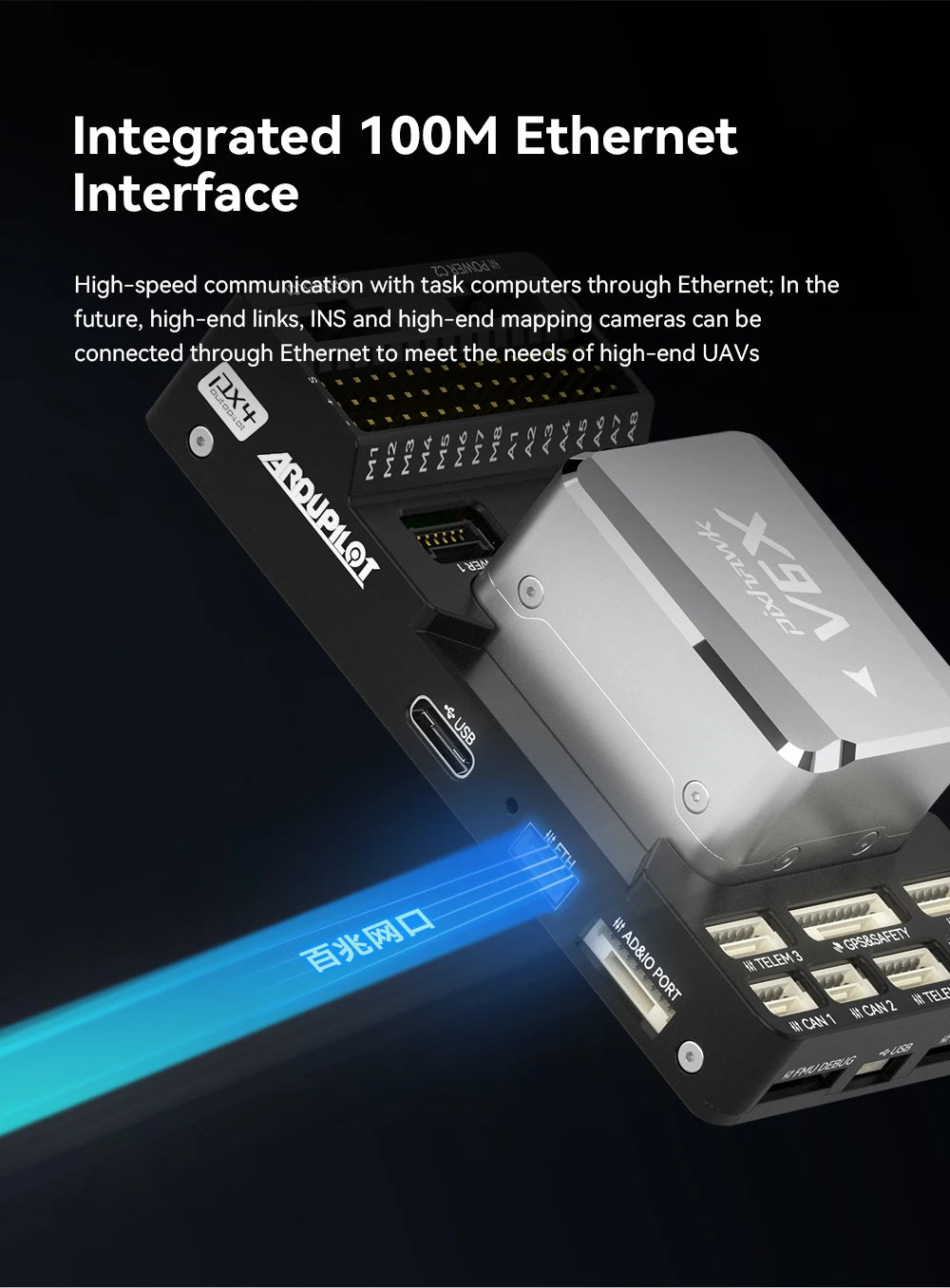 Integrated 100M Ethernet Interface ANOo High-speed communication with task computers through Ethernet 