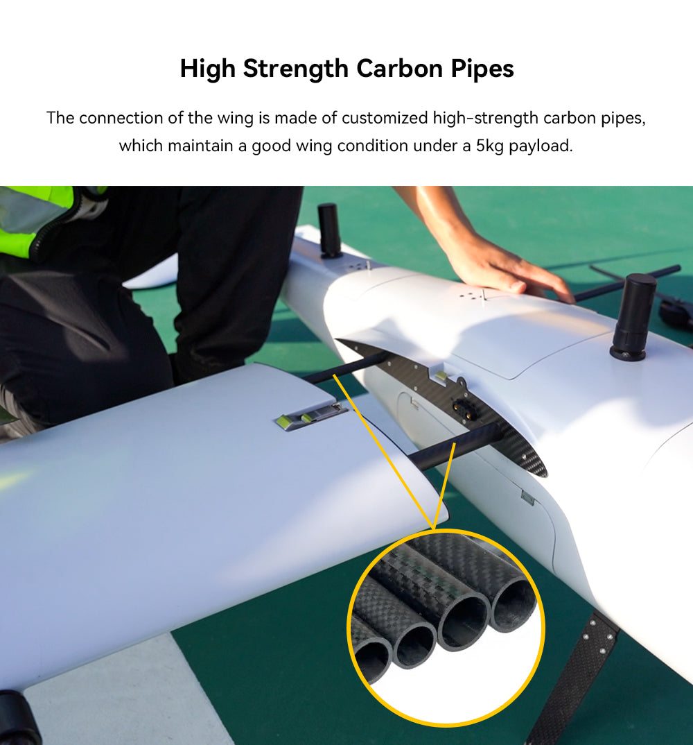 CUAV Raefly VT290 VTOL, the connection of the wing is made of customized high-strength carbon pipes 