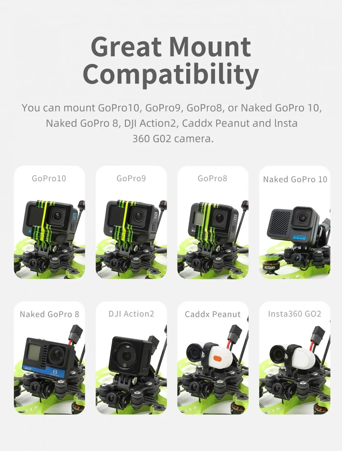 GEPRC CineLog35 Cinewhoop FPV Drone, Great Mount Compatibility You can mount GoPro10, GoPro9, or GoPro