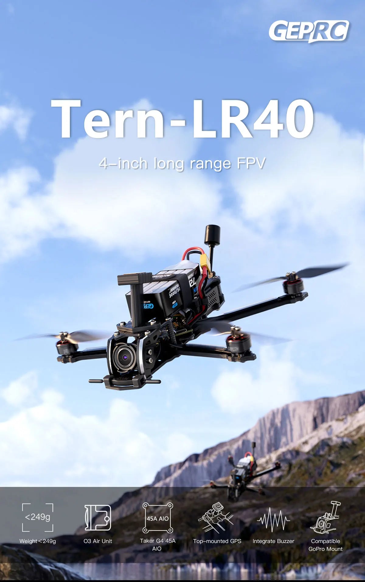 GEPRC Tern-LR40 تناظري طويل المدى FPV - GPS 32Bit 45A SPEEDX2 1404 3000KV Quadcopter LongRange Freestyle RC Drone Rc Airplane 160g 7 GEPRC Tern-LR40 Analog Long Range FPV, GEPRC Tern-LR4O 4-inchi range FPV 835 45