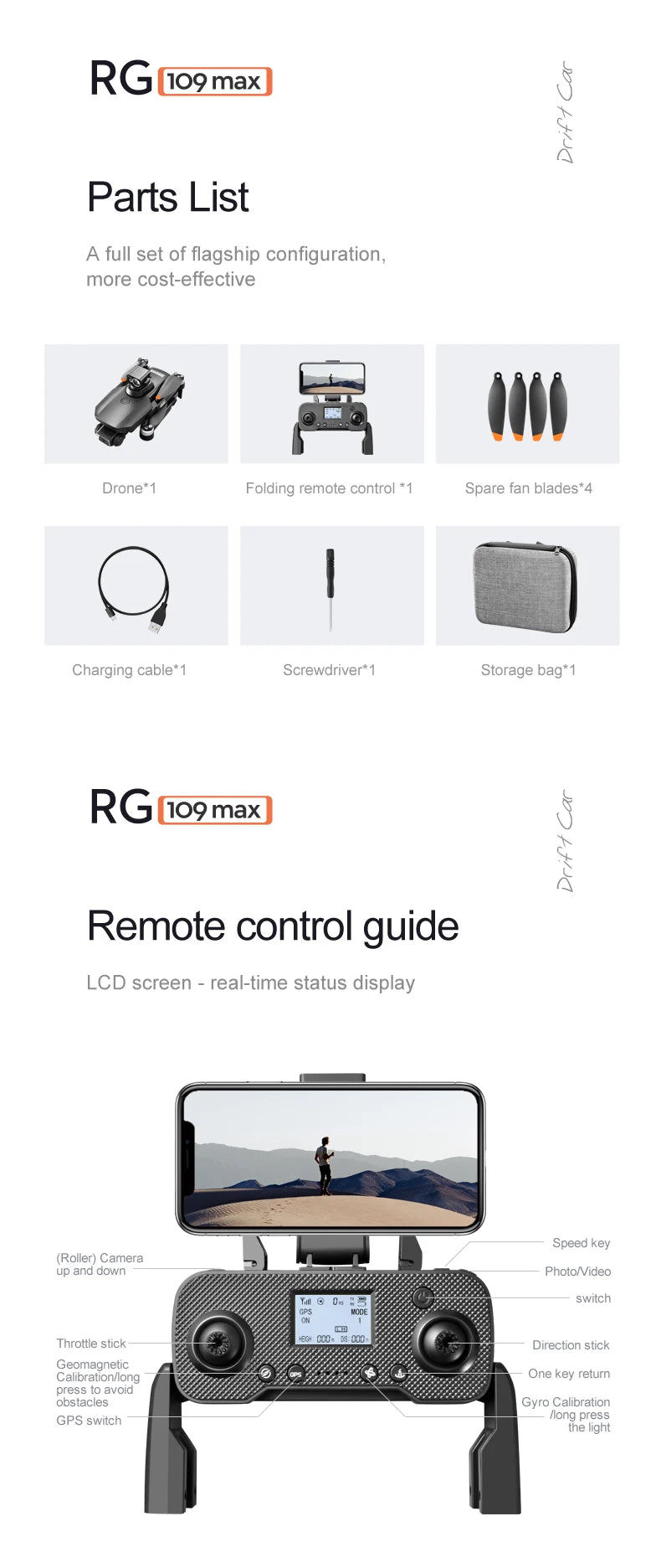 RG109 PRO MAX GPS Drone - RC Distance 1200M Professional Obstacle Avoidance 4K HD Dual HD Camera Brushless Foldable Quadcopter Professional Camera Drone 45 RG109 PRO MAX GPS Drone, RGuomax J Parts List A full set of flagship configuration, more cost-effective