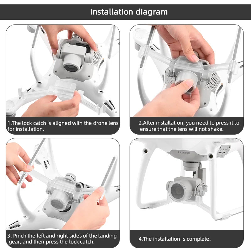 ل DJI فانتوم 4 برو Gimbal عدسة الكاميرا غطاء للحماية Gimbal قفل حامل ل DJI فانتوم 4 برو ملحقات طائرة بدون طيار 13 installation diagram The lock catch is aligned with the drone lens 2 After installation, you need
