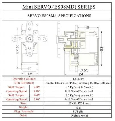 EMAX ES08MDII ES08MD II Digital Servo 12g/ 1.6/2.0 kg.cm High-speed Mini Metal Gear for RC Model Boat Car Robot 20 Mini SERVO (ESOSMD) SERIES SERVO ESOSMd SPEC